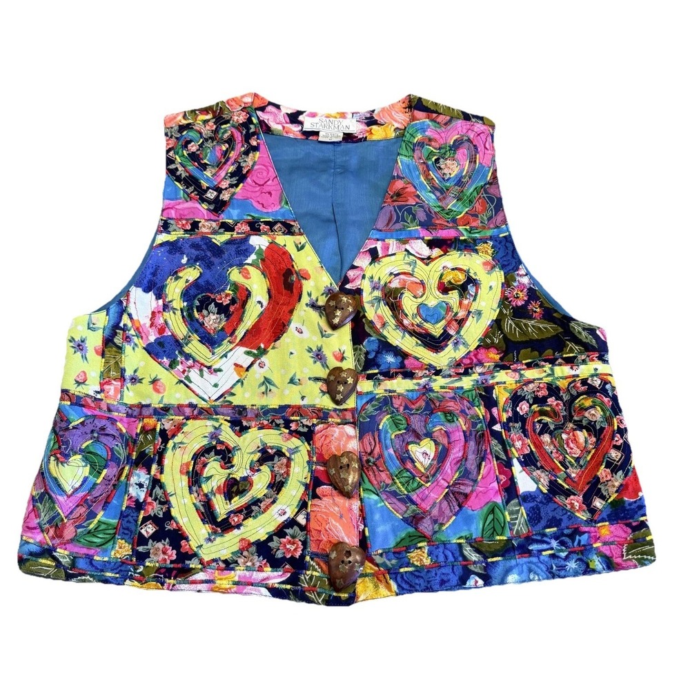 VTG Sandy Starkman Vest Womens Medium Multicolor Cottage Heart Quilted 90s Boho